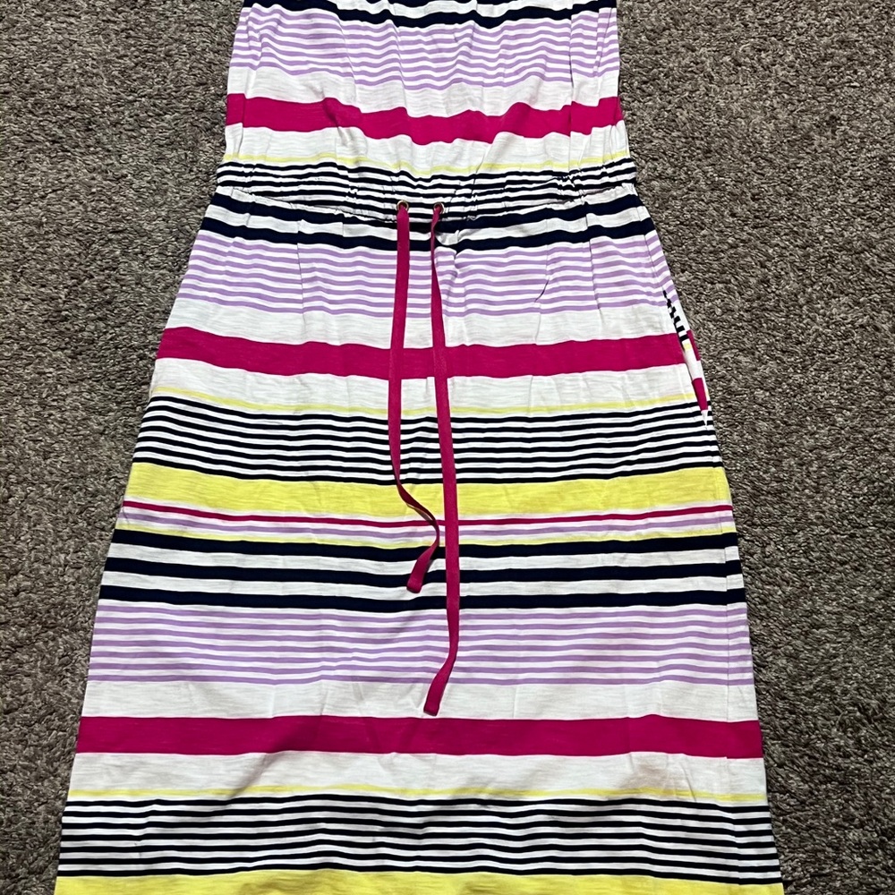 Striped Drawstring Maxi Dress - Pink, Yellow, Navy, White